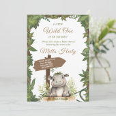 Invitation Wild One Safari mignon bébé Hippopotamus Baby show (Debout devant)