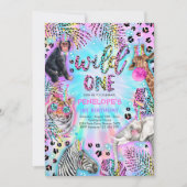 Invitation Wild One Safari Neon Rainbow Cheetah Anniversaire (Devant)
