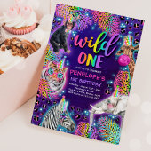 Invitation Wild One Safari Neon Rainbow Cheetah Anniversaire