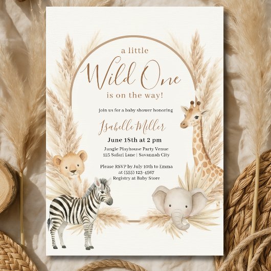 Invitation Wild One Safari Pampas Baby shower Boho
