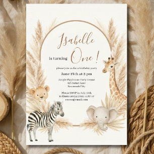 Invitation Wild One Safari Pampas Boho fête d'anniversaire