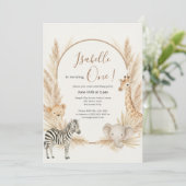 Invitation Wild One Safari Pampas Boho fête d'anniversaire (Debout devant)