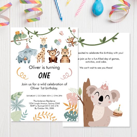 Invitation Wild One, Safari Party Animaux Anniversaire