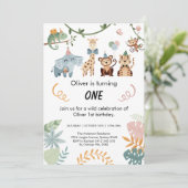 Invitation Wild One, Safari Party Animaux Anniversaire (Debout devant)