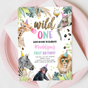 Invitation Wild One Safari Party Animaux Fille premier annive