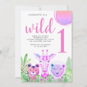 Invitation Wild One Safari rose 1er anniversaire (Devant)