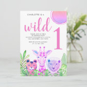 Invitation Wild One Safari rose 1er anniversaire (Debout devant)