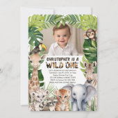 Invitation Wild one Safari thème 1er anniversaire photo (Devant)