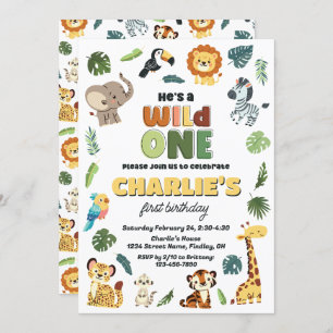 Invitation Wild One Safari Zoo Animal Anniversaire Fête N'imp