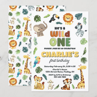 Invitation Wild One Safari Zoo Animal Anniversaire Fête N'imp