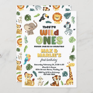 Invitation Wild One Safari Zoo Animal Anniversaire Fête, Twin