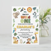 Invitation Wild One Safari Zoo Animale fête d'anniversaire, F (Debout devant)