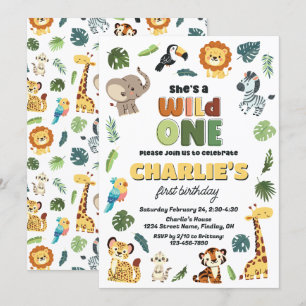 Invitation Wild One Safari Zoo Animale fête d'anniversaire, F