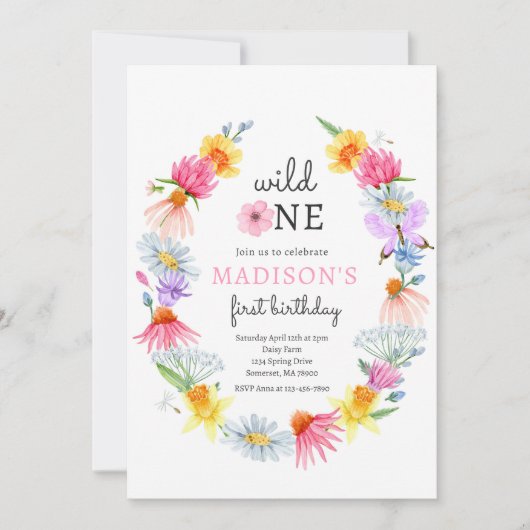 Invitation Wild One Spring Garden Fleur sauvage fête d'annive (Devant)