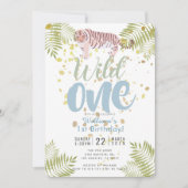 Invitation Wild One Tiger Blue Boy 1er anniversaire Invitatio (Devant)