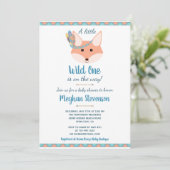 Invitation Wild One Tribal Boho Aztec Blue Boy Baby shower (Debout devant)