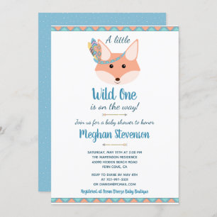 Invitation Wild One Tribal Boho Aztec Blue Boy Baby shower