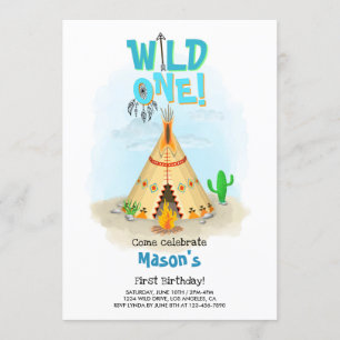 Invitation Wild One Tribal Teepee Boy Anniversaire