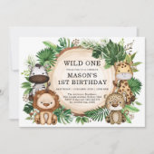 Invitation Wild One Tropical Jungle Safari Animaux Anniversai (Devant)