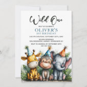 Invitation Wild One Tropical Safari Animals 1st Birthday (Devant)