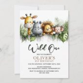 Invitation Wild One Tropical Safari Animals 1st Birthday (Devant)