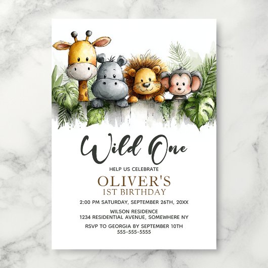 Invitation Wild One Tropical Safari Animals 1st Birthday