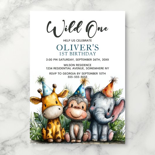 Invitation Wild One Tropical Safari Animals 1st Birthday