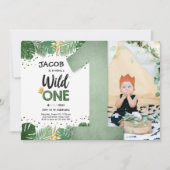 Invitation Wild One Tropical Safari Boy Gold Premier annivers (Devant)