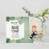 Invitation Wild One Tropical Safari Boy Gold Premier annivers (Debout devant)