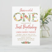 Invitation Wild ONE typographie florale fille 1er anniversair (Debout devant)