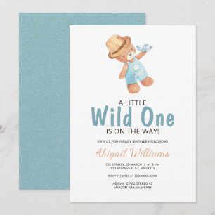 Invitation Wild One Watercolor Teddy Bear Baby shower Invitat