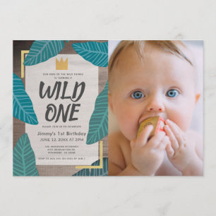 Invitation Wild One Wild Things Crown Photo Garçon 1er annive