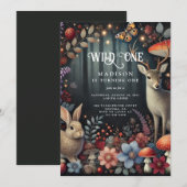 Invitation Wild One Woodland Animals 1er anniversaire de l'en (Devant / Derrière)