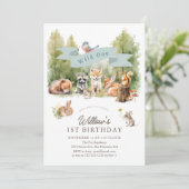 Invitation Wild One Woodland Animals Forest Boy 1st Birthday (Debout devant)