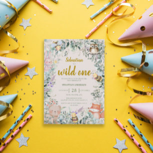 Invitation Wild One Woodland Animaux 1er anniversaire Invitat