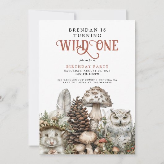 Invitation Wild One Woodland Animaux Garçon 1er anniversaire (Devant)
