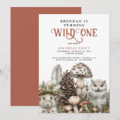 Invitation Wild One Woodland Animaux Garçon 1er anniversaire (Devant / Derrière)