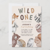 Invitation Wild One Woodland Animaux Première fête d'annivers (Devant)