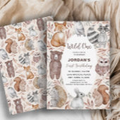 Invitation Wild One Woodland Animaux Première fête d'annivers