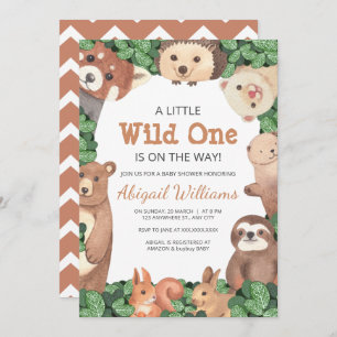 Invitation Wild One Woodland Animaux w Ours Baby shower Brown