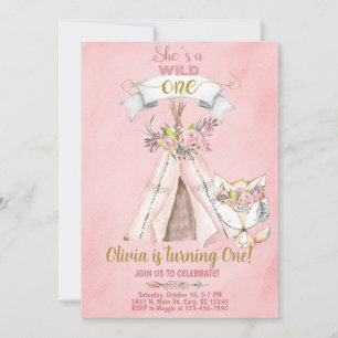 Invitation Wild One woodland teepee 1er premier anniversaire