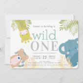Invitation Wild One Zoo Animaux Eléphant Gold 1er anniversair (Devant)