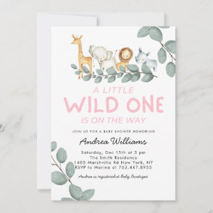 Invitation Wild One Zoo Animaux Fille Baby shower