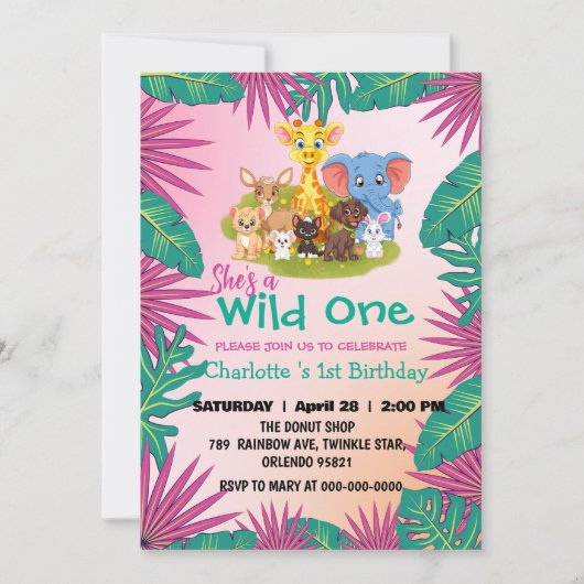 Invitation Wild One Zoo jungle 1st Animaux Animaux Animaux En (Devant)