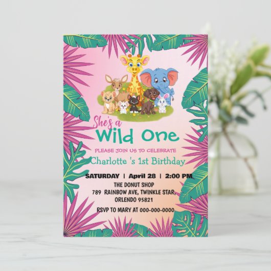 Invitation Wild One Zoo jungle 1st Animaux Animaux Animaux En (Debout devant)