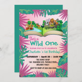 Invitation Wild One Zoo jungle 1st Animaux Réserver Enfants d (Devant / Derrière)