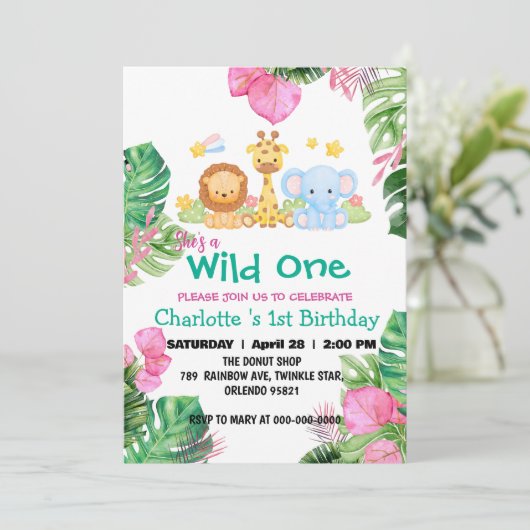 Invitation Wild One Zoo jungle arc-en-ciel 1er Animaux Annive (Debout devant)