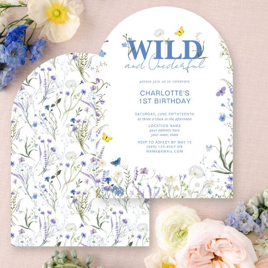 Invitation Wild & Onederful 1er anniversaire Fleur sauvage bl