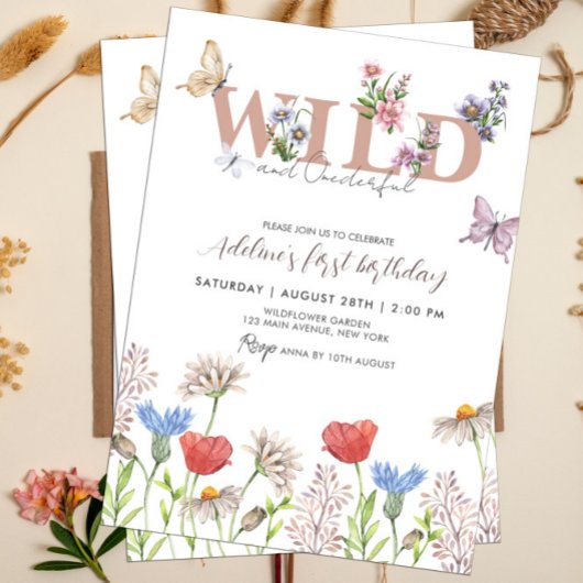Invitation Wild & Onedering Fleur sauvage 1er Anniversaire mi