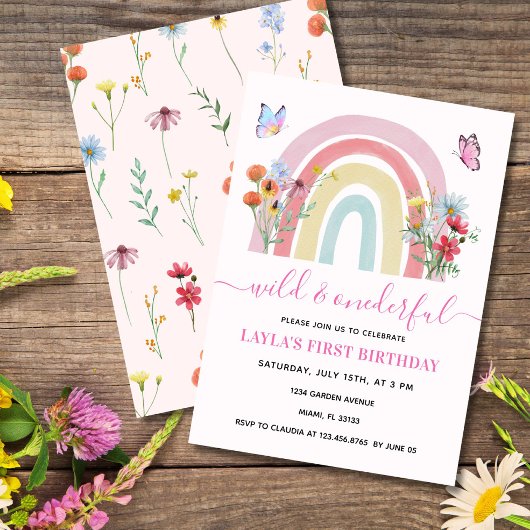 Invitation Wild & Onedering Fleur sauvage Rainbow 1er anniver